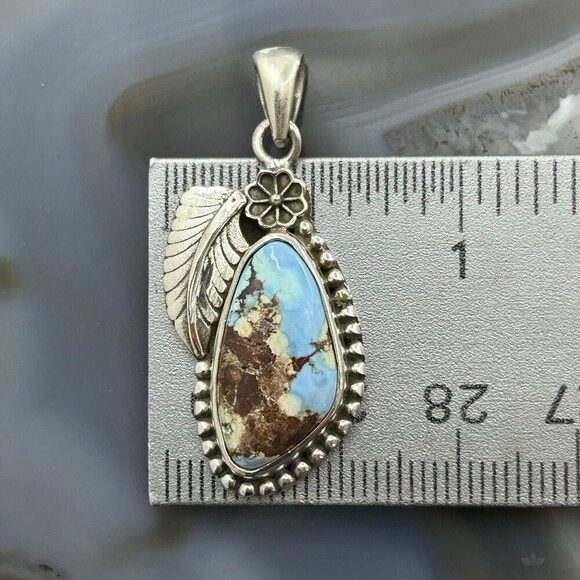 Sterling Southwestern Style Triangular Golden Hill Turquoise Pendant For Women - Picture 9 of 10